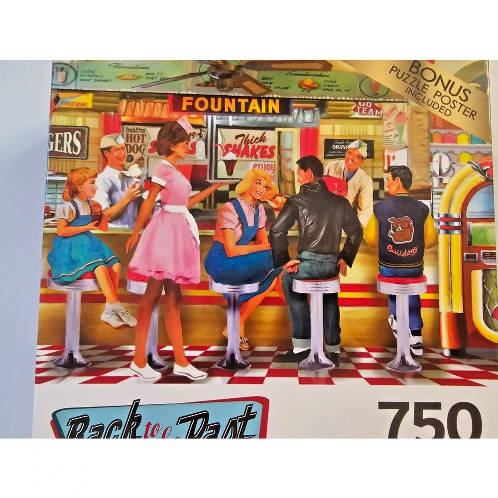 Rose Art 750 Pc Puzzle Back to the Past Soda and Ice Cream Parlor Edward Wargo